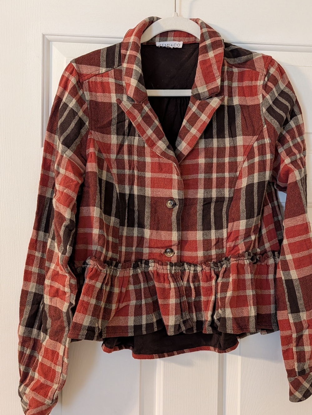Plaid Peplum Blazer in Red by